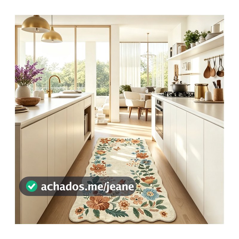 Tapete Passadeira Cozinha Pia Corredor 100x50 Orgânico Borda Arredondada Antiderrapante Lavável Macio Abelle Casa