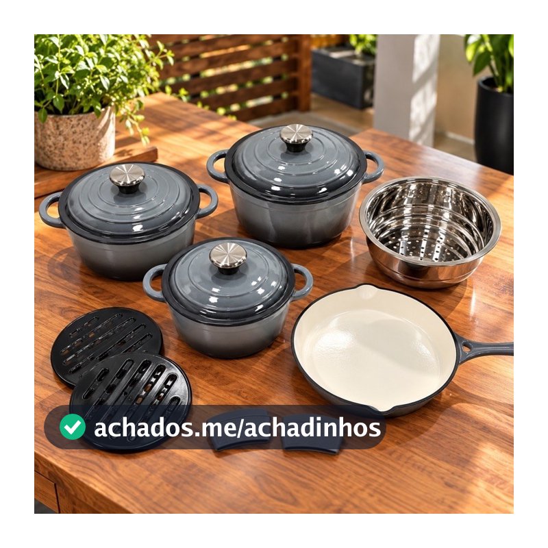 Jogo de Panelas de ferro fundido Modelo Fogo Caipira 18 peças com acesssórios