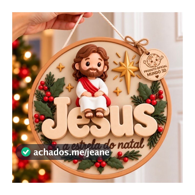 Guirlanda Decoração de Natal MDF Mini Jesus Efeito 3D Enfeite de Natal Plaquinha Decorativa Natalina Pendurar Porta m