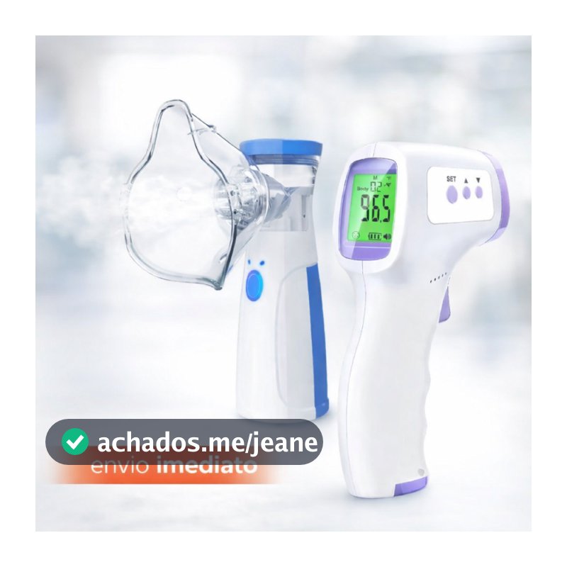 Kit Saude Familiar Inalador Nebulizador Portatil Mesh e Termometro Infravermelho Digital Adulto Crianca