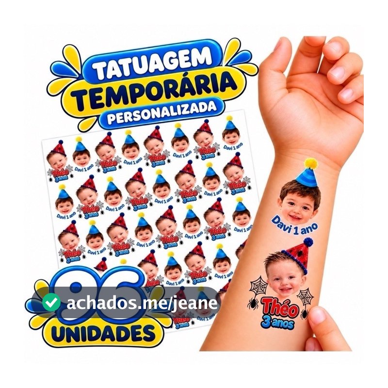 96 Tatuagem Temporaria Personalizada Aniversario 2,5x4,6 média cada FUNDO TRANSPARENTE