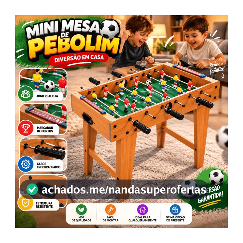 Mesa de Pebolim Grande Totó Portátil Infantil e Adulto Com Pés Madeira
