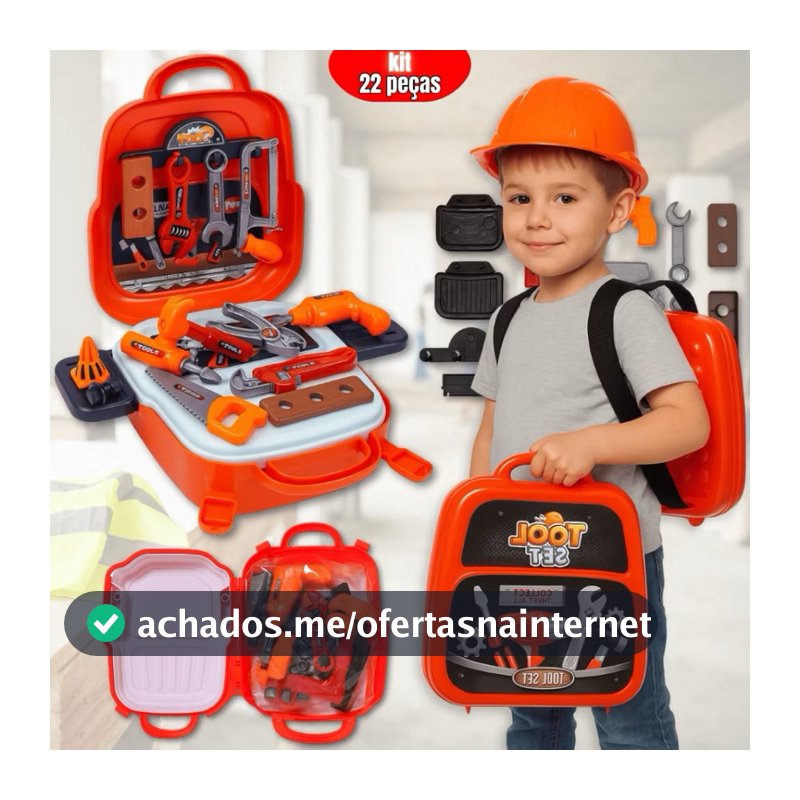 Kit Ferramentas Infantil 22 Peças com Mochila Brinquedo Construção Educativo Menino