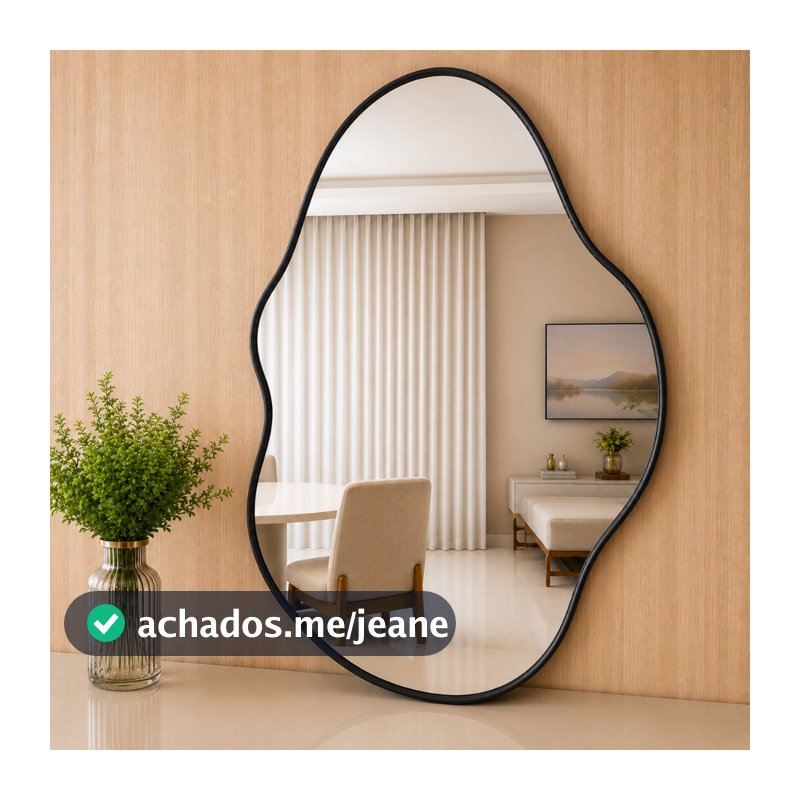 Espelho Orgânico Com Moldura Couro Preto Pinterest 70x50 ORNA Banheiro Lavabo Quarto Decoração Hall