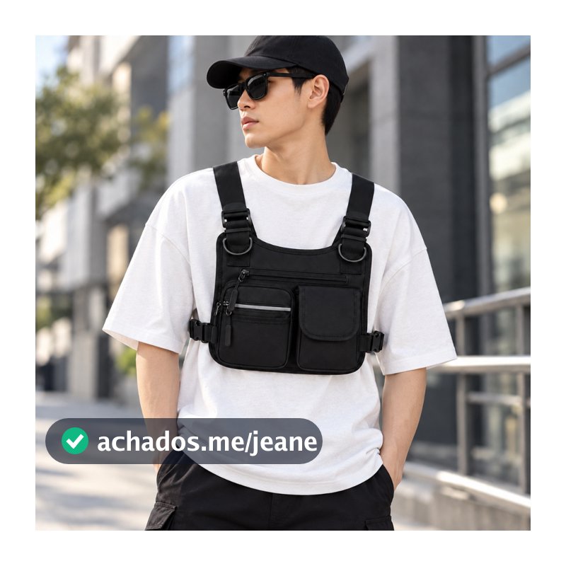Bolsa Peitoral Tática Multifuncional com Vários Bolsos Ajustável Unissex