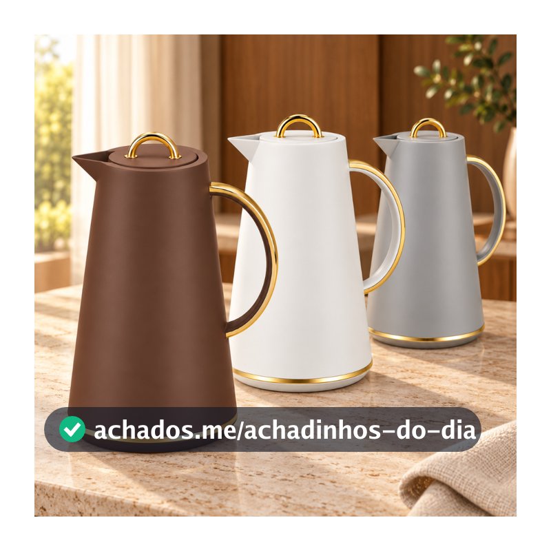 Garrafa Térmica 1 Litro Ampola de Vidro 8 Horas Quente e Gelada Botão  Alça Café Chá Suco Água Mesa Posta Luxo Tuut