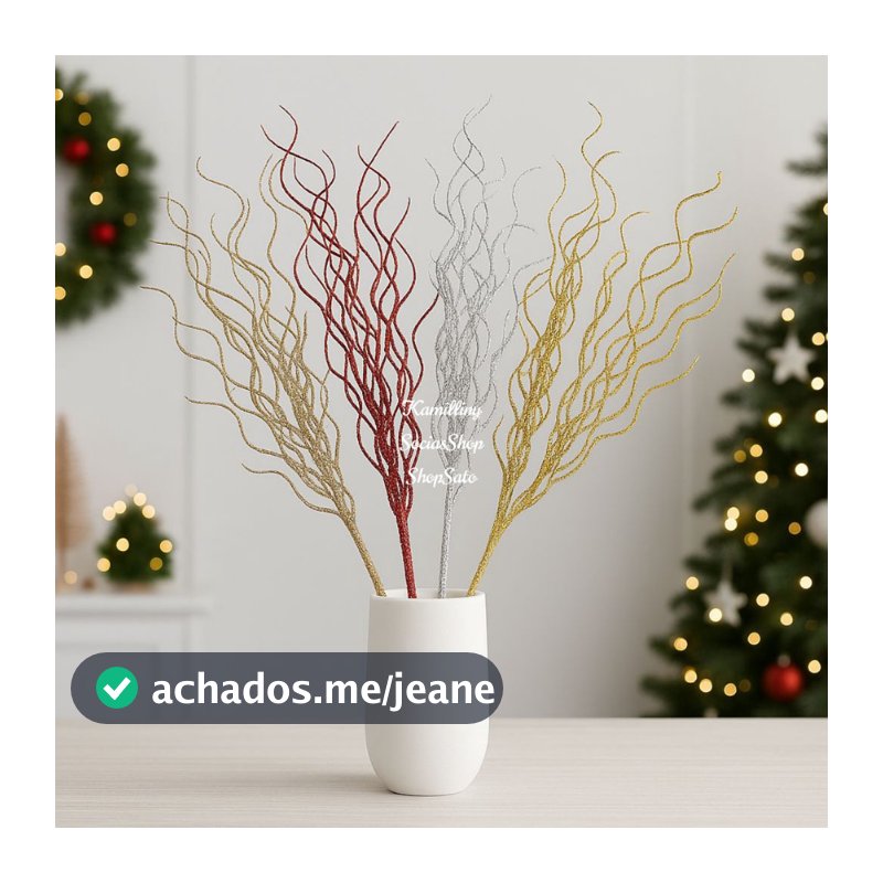 Kit 4 Galhos Secos De Gliter Brilhante Decoração Artificial Enfeite Festa Fim De Ano Natal Decorativo