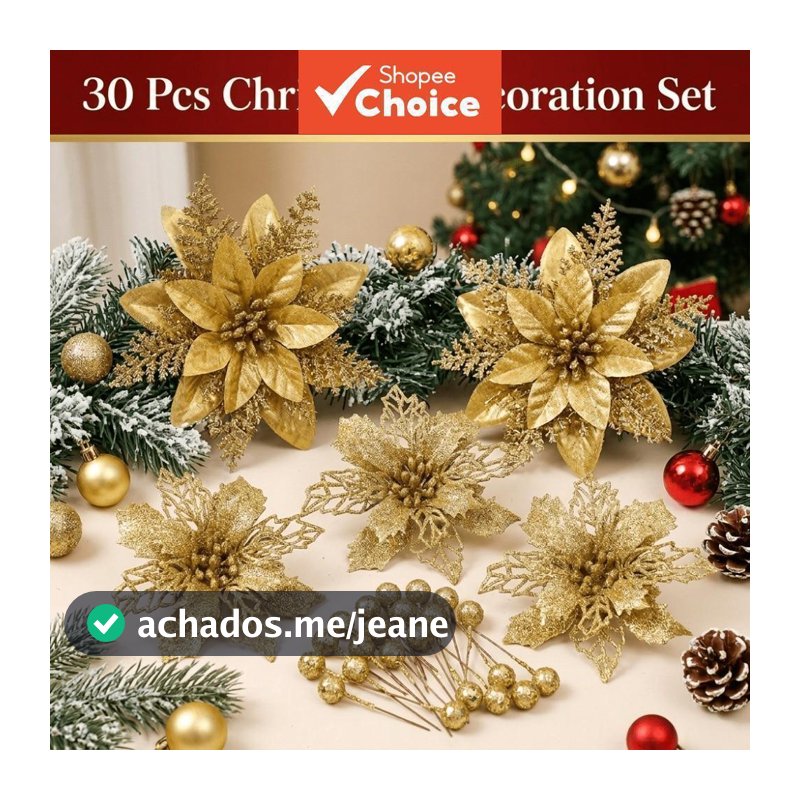 30 Pçs Conjunto De Decoração De Natal Flor Artificial Glitter Berry Picaretas Pendurado Ornamentos Ouro Vermelho Para Ár