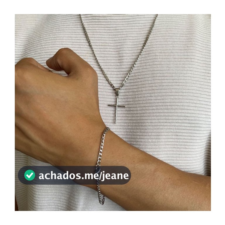 Corrente Colar 60CM 70CM e/ou Pulseira Masculina Banhada a Aço Inoxidável Pingente Cruz Palito