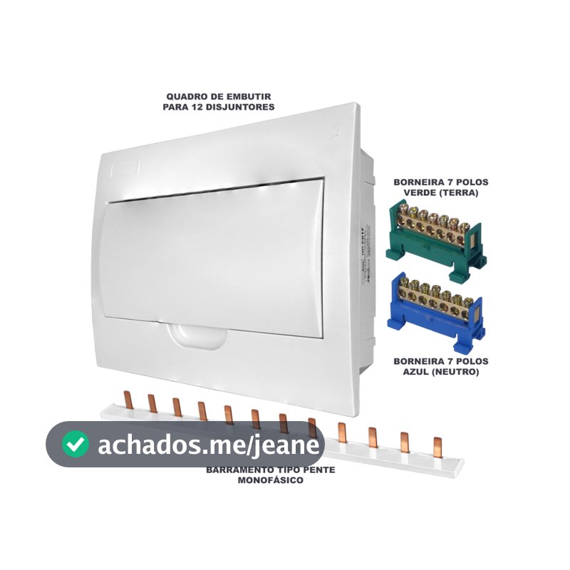 Kit Quadro Caixa de Embutir para 12 disjuntores com Barramentos