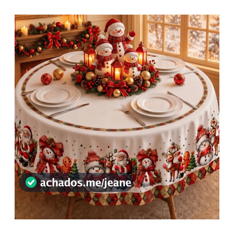 Toalha de Mesa Natalina Redonda 1,40m | Estampa Exclusiva | Decoração de Natal