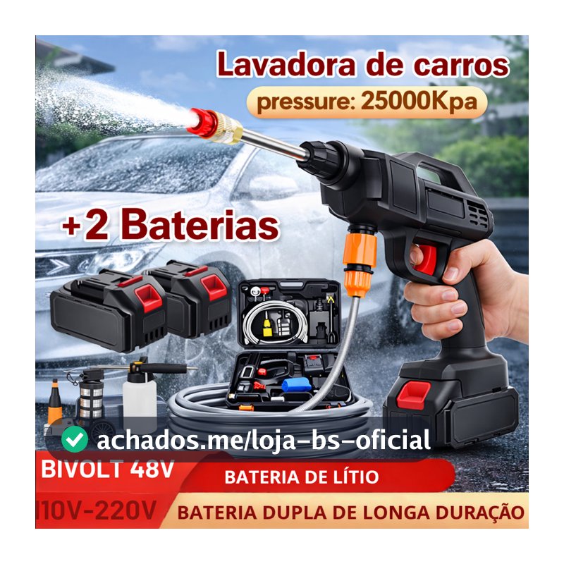 Lavadora de Alta Pressão - Kit Completo com Maleta e 2 Bateria Recarregável para Carros e Uso Doméstico
