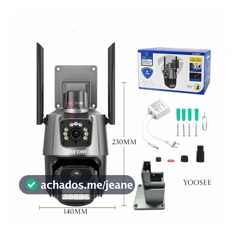 Câmera de Segurança JORTAN Externa PTZ WiFi Yoosee - Lente Dupla, Visão Noturna Colorida e IP66