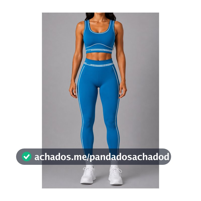 Conjunto Fitness Feminino Calça Legging e Cropped Decotado com Listras Laterais