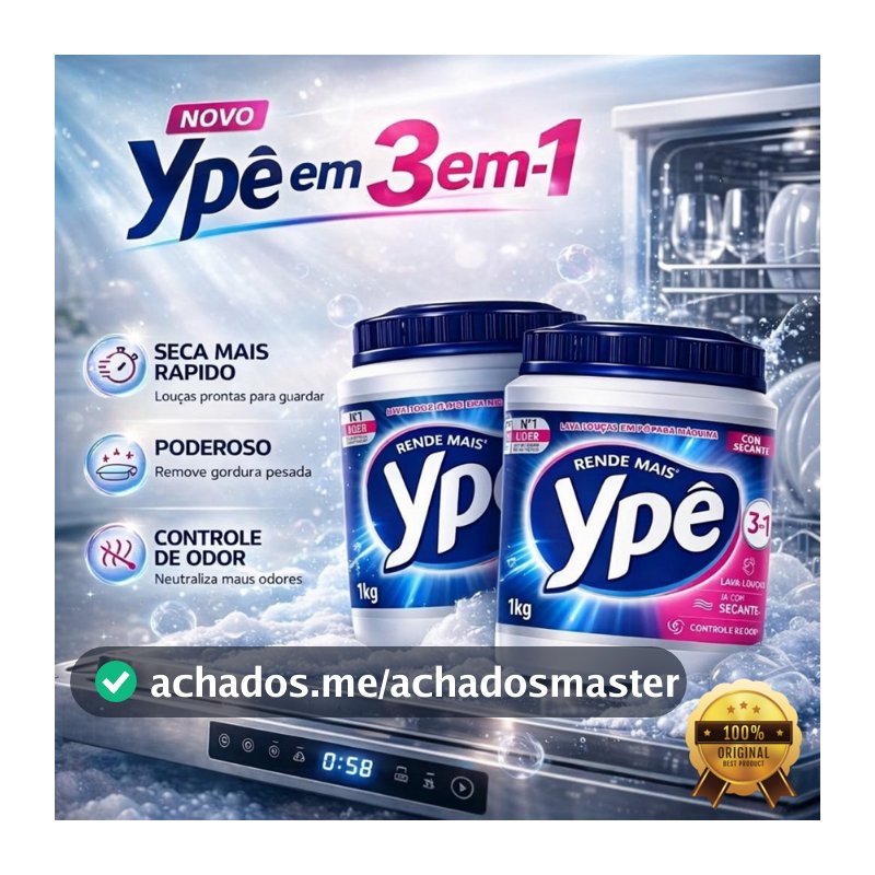 Detergente Lava Louças Ypê em Pó 1Kg ou 450g para Máquina - Escolha a Quantidade