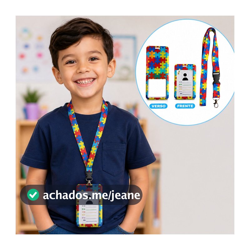 Cordão Autismo TEA PCD com Porta Crachá Resistente Estampa Inclusiva Conjunto Cordão Porta Crachá