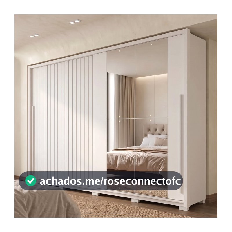 Guarda-Roupa Casal Ripado 2 Portas 4 Gavetas com Espelho Suburban Yescasa Branco Branco