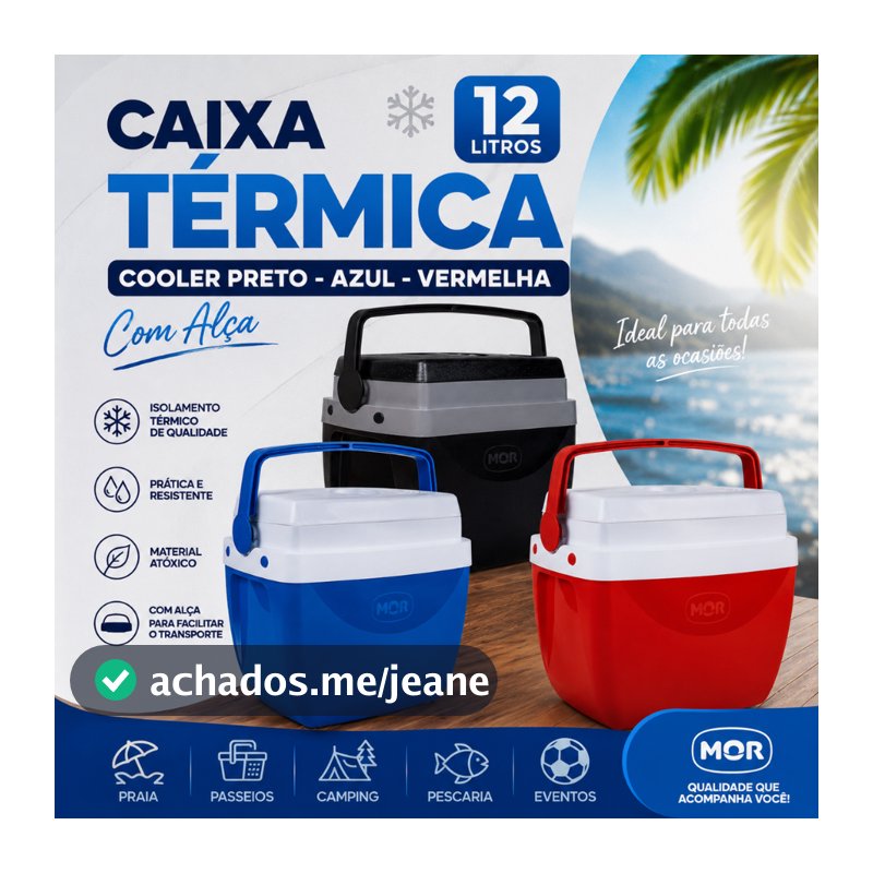 Caixa Térmica Cooler Preto - Azul - Vermelha Com Alça 12 Litros Mor