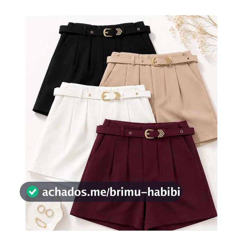 Kit 4 Peças Short Alfaiataria Feminino com Cinto Cintura Alta Elegante P M G GG Promoção