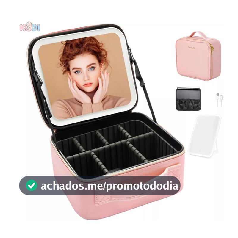 Kit Maleta Maquiagem completo Profissional Com Espelho e Luz Led e paleta de maquiagem -Q10