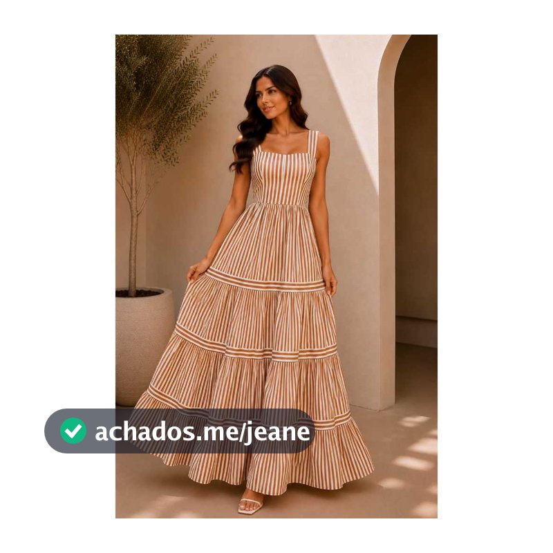 Vestido Longo listrado Feminino Forrado Com Cinto Moda Verão Chique
