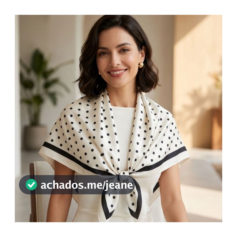 Lenço Feminino Cetim Estampado Poá 90x90Cm Elegante Toque Seda Luxo Uso Cabelo Pescoço Top Bolsa