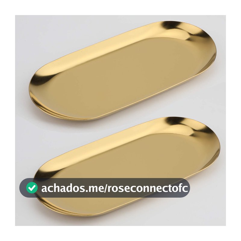 Bandeja Aco Inoxidavel Luxo Decorativa para Jóias Alimentos Dourado