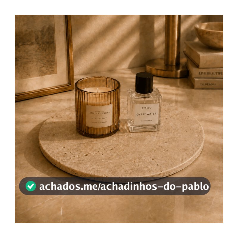Bandeja Redonda Decorativa em Mármore Travertino Bege Bahia para Sala Aparador Mesa Centro Sofá