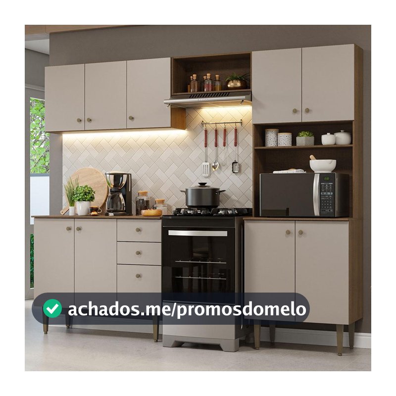 Armário de Cozinha Compacta 235cm Rustic/Crema Gourmet Madesa 01