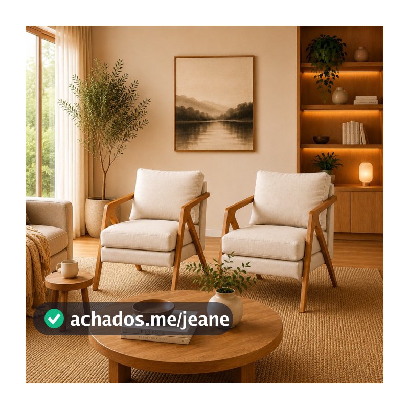 Kit 2 Poltronas Monas Luxo Moderna Madeira Maciça Sala Estar Conforto Premium Design Elegante