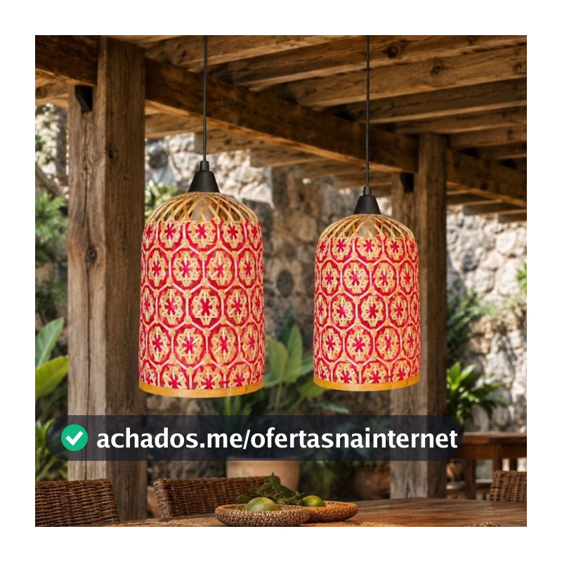 Kit 2 Luminarias Lustre Fibra Natural Bambu Palha Colorido  127/220v Azul