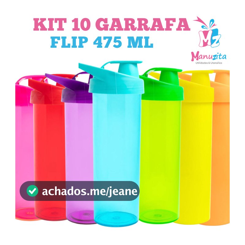 Kit 10 Garrafa Flip Flop 475mL Garrafa de água  (+10 Cores Disponíveis)