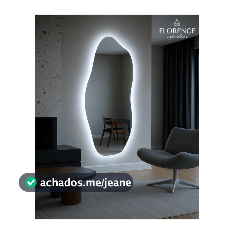 Espelho Orgânico 120X50 Lapidado Moderno Grande Form Flame Com Suporte Invisível Luxo Com LED