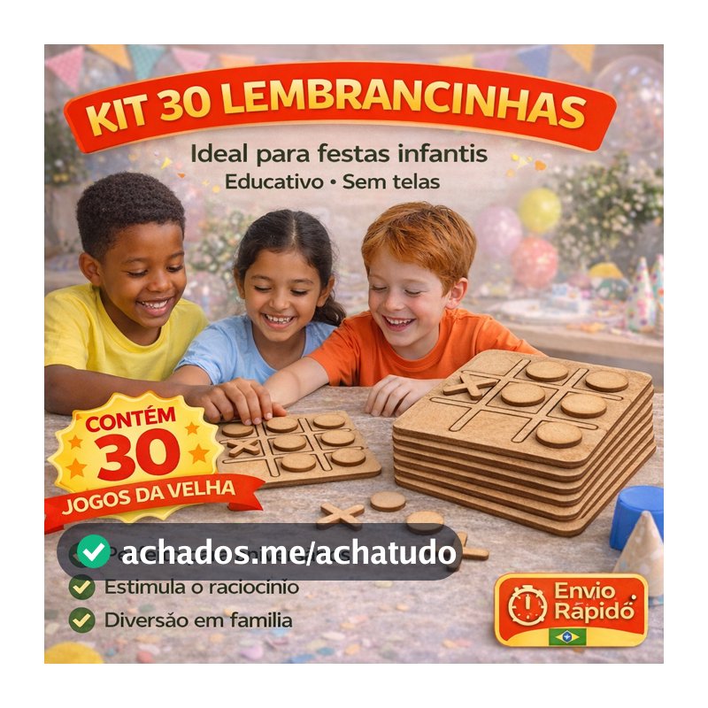 Kit 30 Jogo da Velha MDF Lembrancinha Festa Infantil Aniversário Escolar Educativo Tabuleiro Brinquedo Presente Jogo
