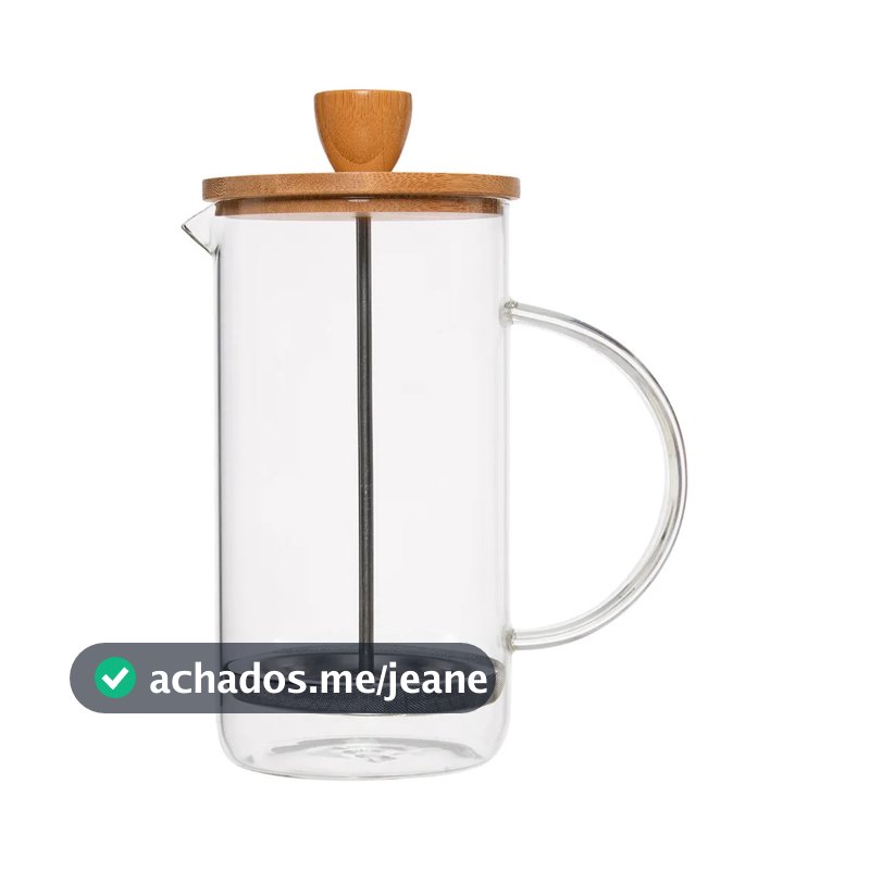 Cafeteira Prensa Francesa Vidro Tampa de Bambu 600ml Mimo Style