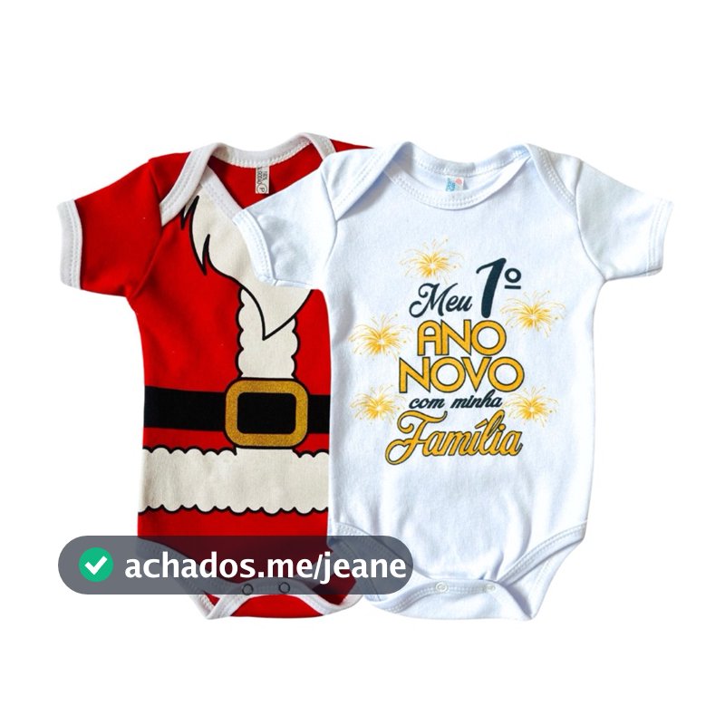 Kit 2 Bodys Bebê Natal Papai Noel e Meu Primeiro Ano Novo Menino Fantasia