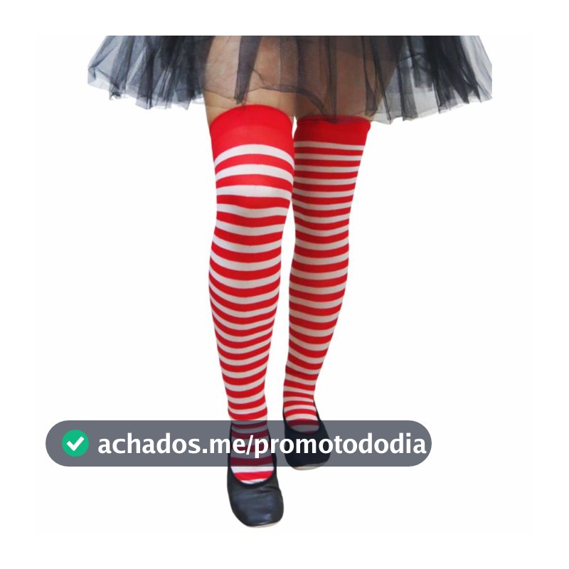 Meia 7/8 Listrada Vermelha e Branca Fantasia Halloween Cosplay Natalina