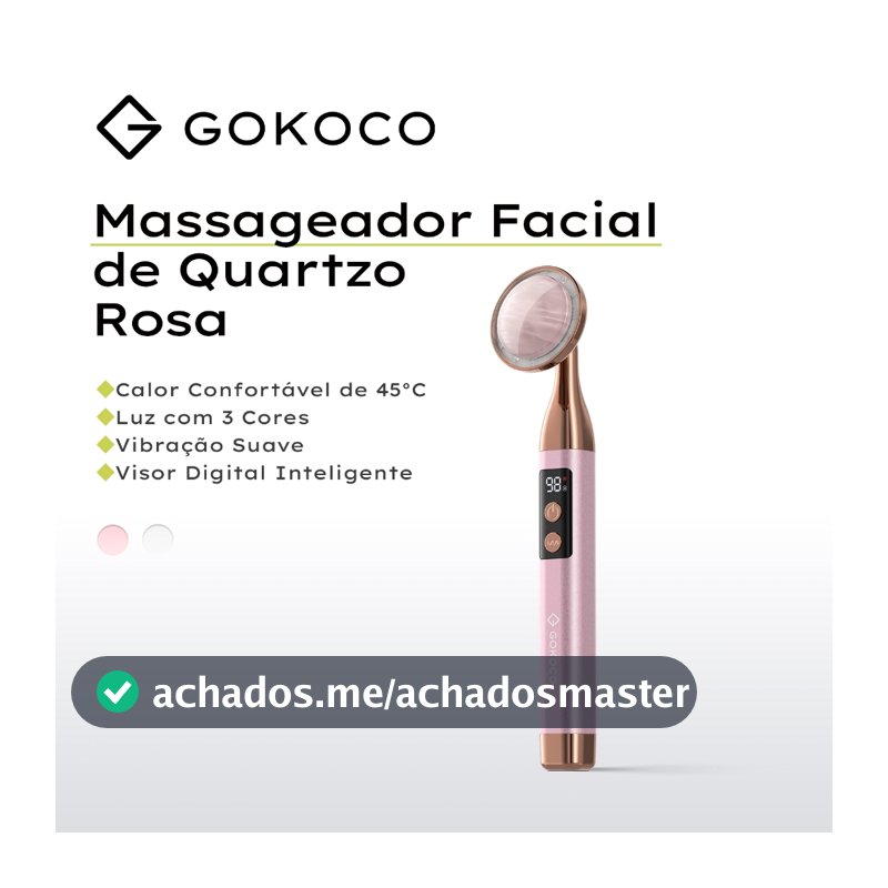 GOKOCO Massageador Facial Elétrico Quartzo Rosa com 3 Cores LED, Vibração, Aquecimento 45°C e Display Digital