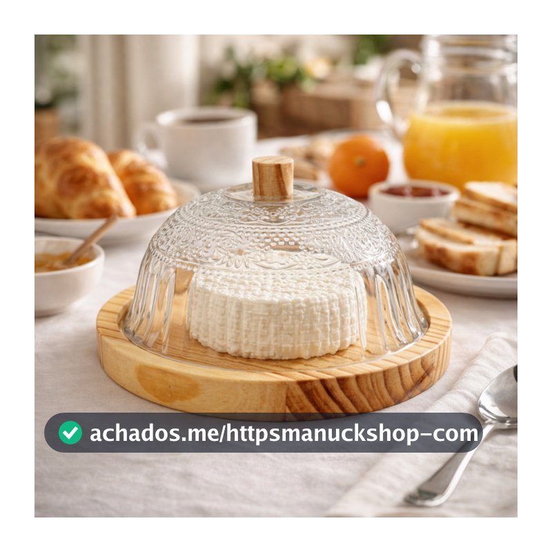 Queijeira Rústica Artesanal Madeira Vidro Trabalhada 18cm