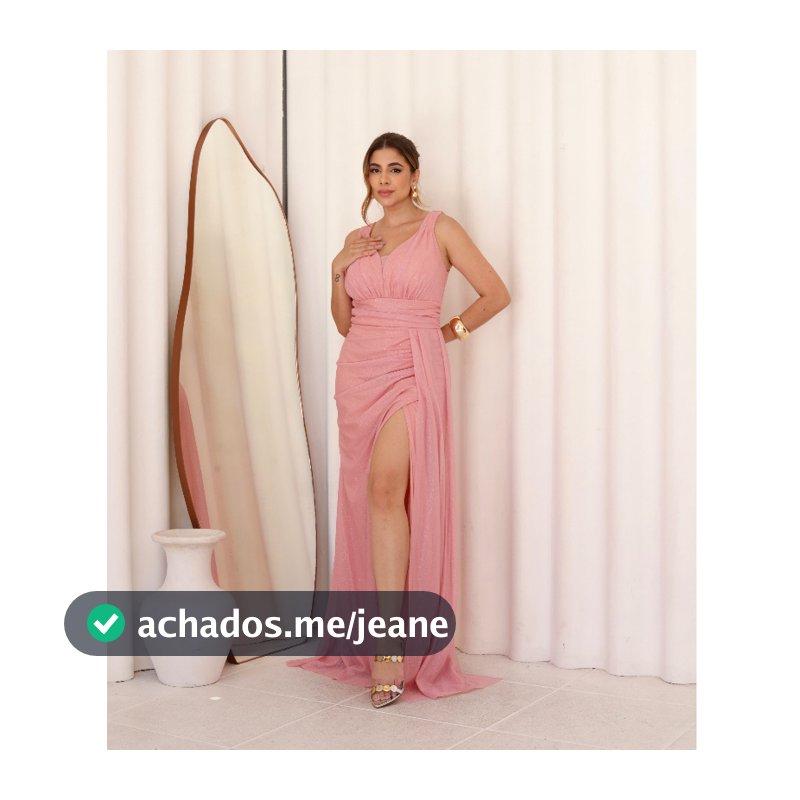 Vestido De Festa Longo Com Brilho Para Madrinha Rose Formatura Casamento Fenda Lateral