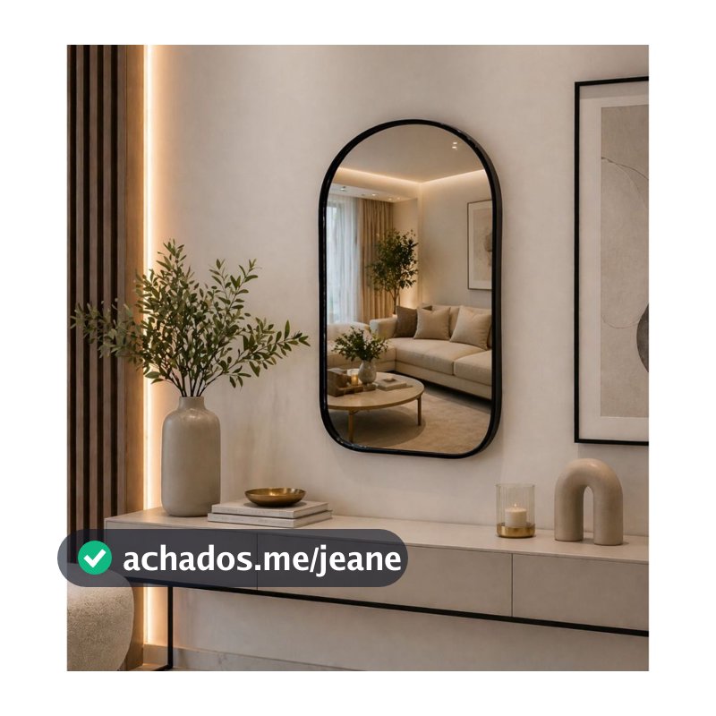 Espelho Pinterest Retrô Grande Orgânico Borda Couro 3cm Decorativo Sala Quarto 60x40cm Mod. Capela
