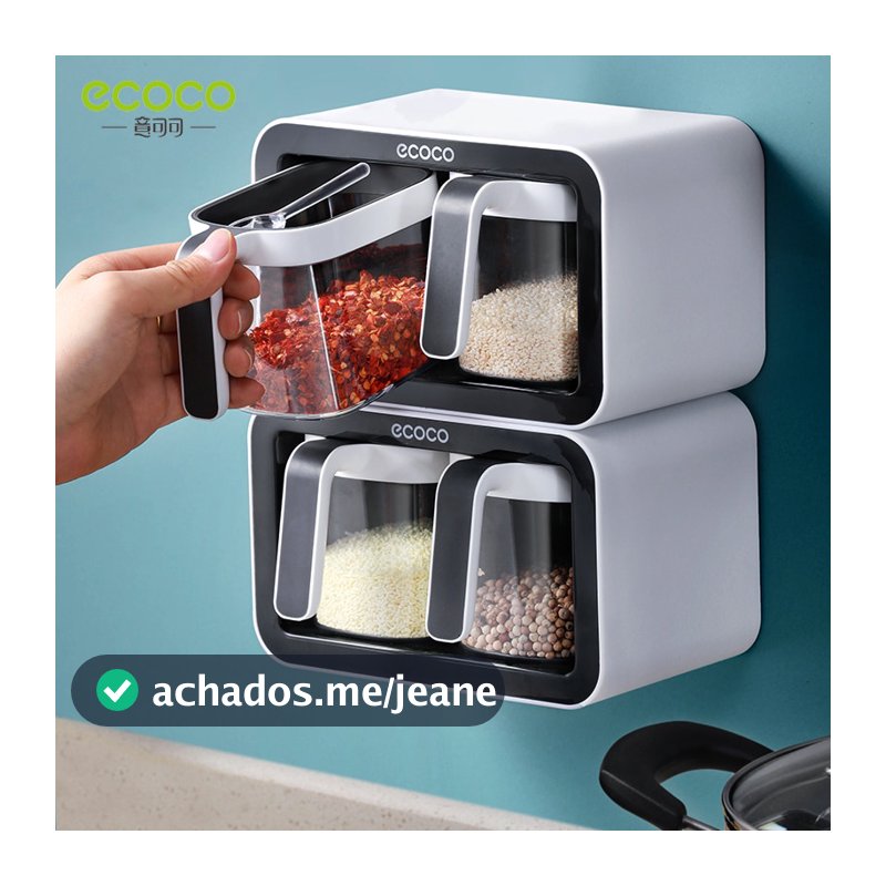 ECOCO Wall Mount Spice Rack Organizador Tigela De Açúcar Sal Shaker Tempero Recipiente Caixas Com Colheres Cozinha Suprimentos Conjunto