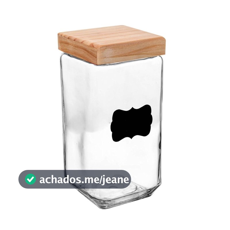 Porta Mantimento de Vidro com Tampa de Pinus e Adesivo 2,2L