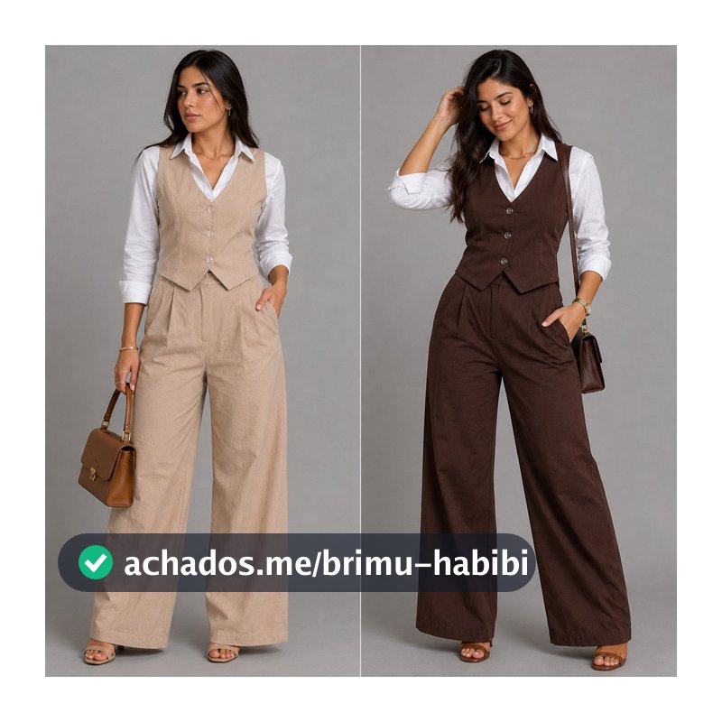Conjunto Feminino Alfaiataria Blusa Colete Calça Pantalona Social P'M'G'GG Elegante com Botão Moda Mulher Outono Inverno