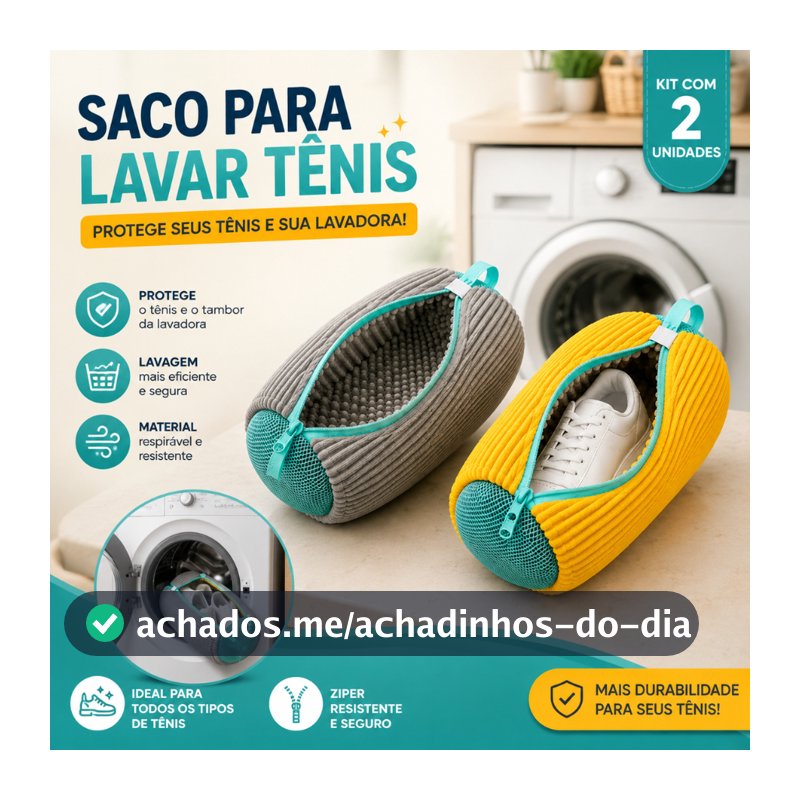 Kit 2 Sacos de Lavar Tênis Sapato Calçados na Máquina Bolsa Protetora com Zíper Reutilizável
