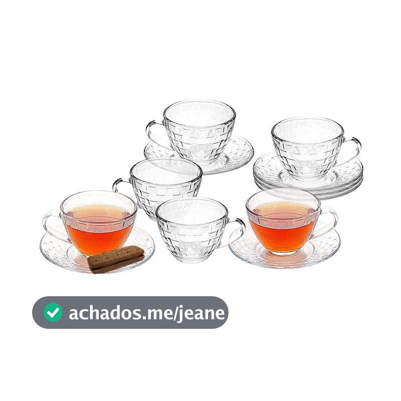 Conjunto de Xícaras Cazza Picnic em Vidro 290ml 6 Peças