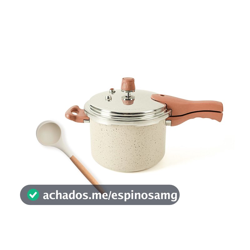 kit panela de pressão com indução 4,4L e concha de silicone com cabo de madeira - Oikos