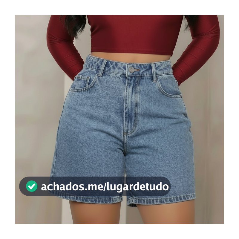 Bermuda Feminina Mom Jeans Premium Bolsos Funcionais Cintura Alta Modelagem Confort Casual