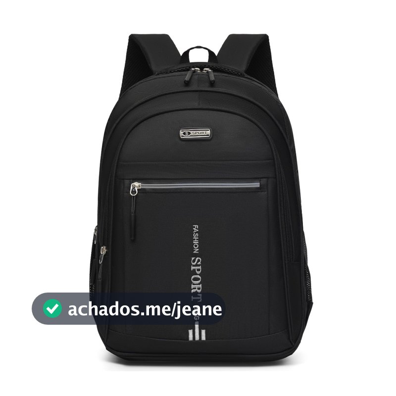 Mochila Masculina Preta Reforçada Impermeável Grande Capacidade para Trabalho Viagem Escola e Uso Diário