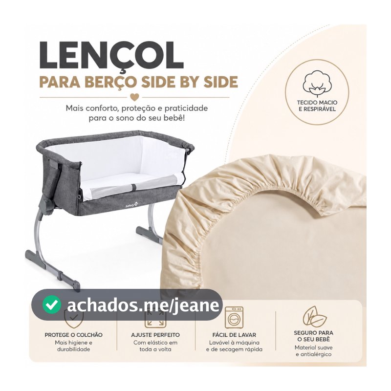 Lençol Para Berço Moises 82cm x 52cm x 4cm Side By Side Micro Percal